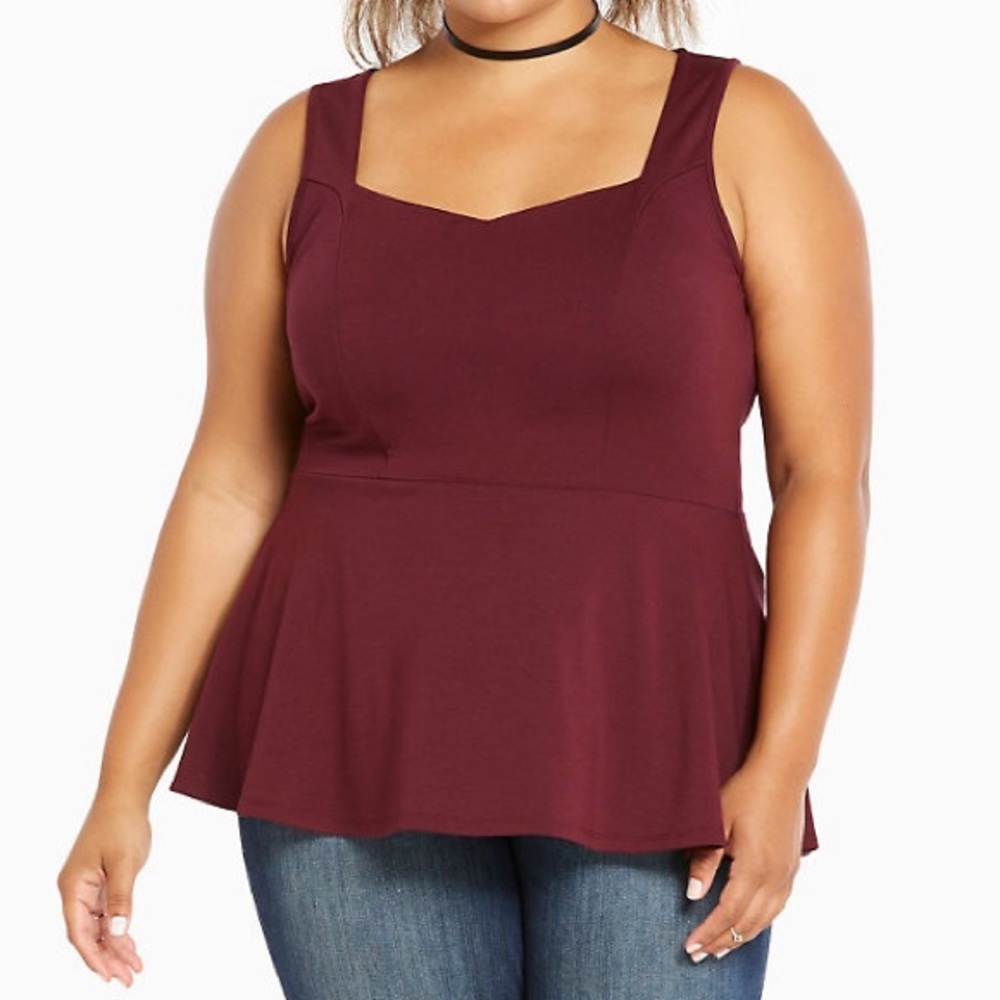 2X Torrid Peplum Tank in Burgundy